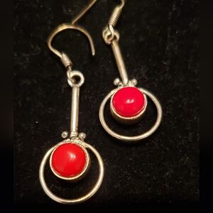Red Coral Earrings-New-Silver Plated, The Perfect Red, Mod Style, Handmade, LOVE